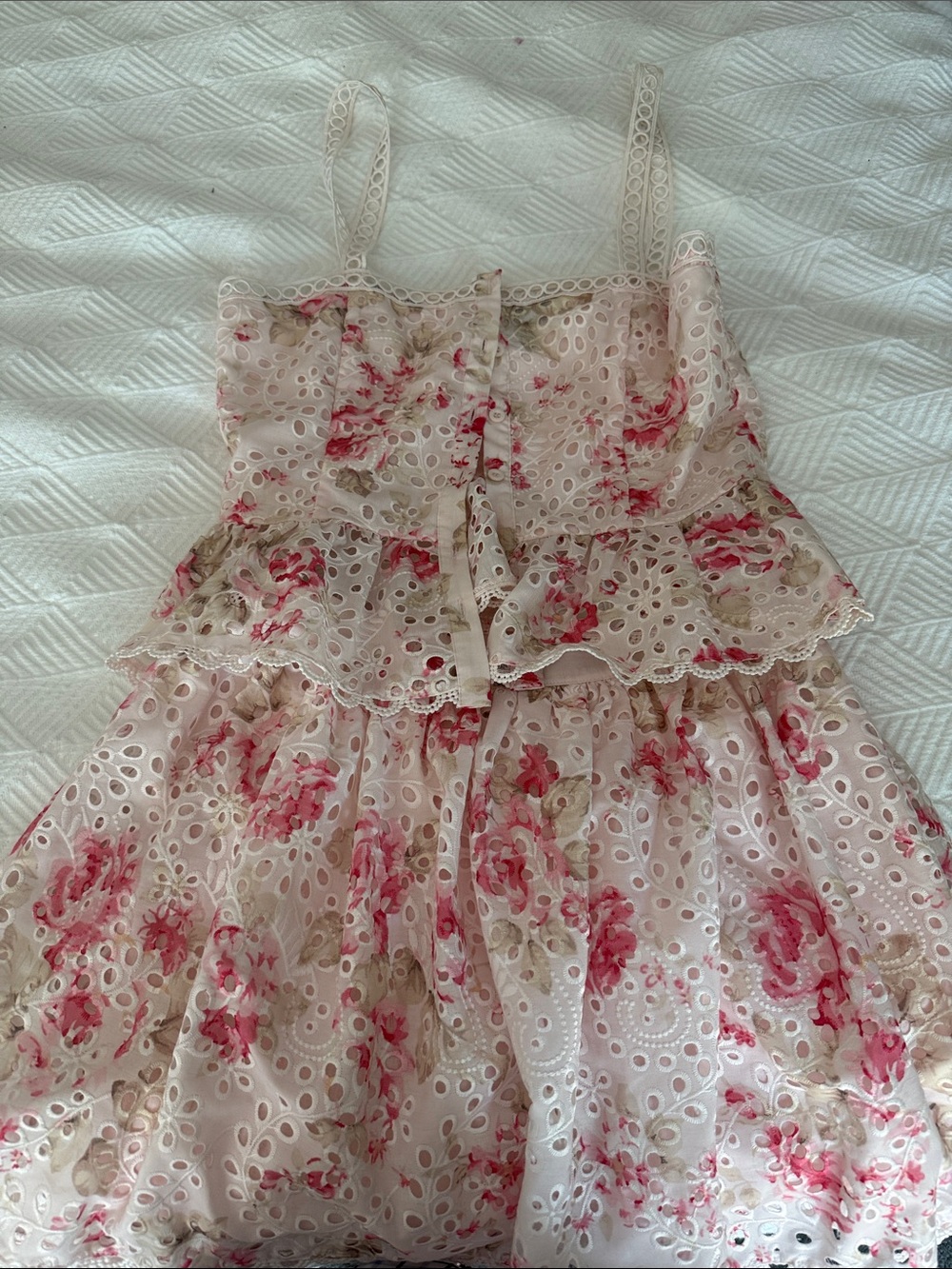 Floral Eyelet Tiered set - Pink & Cream